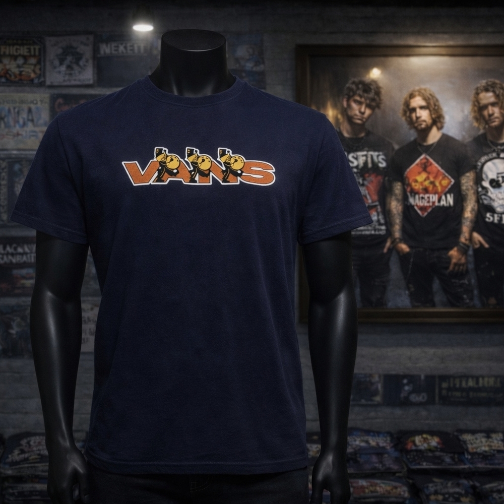 Vans Navy Tee with Orange & Yellow Logo Skate Graphic